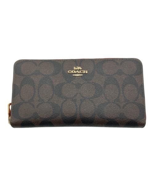 COACH（コーチ）COACH (コーチ) ラウンドファスナー財布 ブラウン×レッドの古着・服飾アイテム