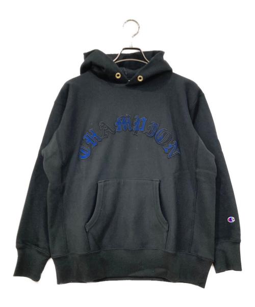 Champion（チャンピオン）Champion (チャンピオン) プルオーバーパーカー ブラック×ブルー サイズ:Lの古着・服飾アイテム