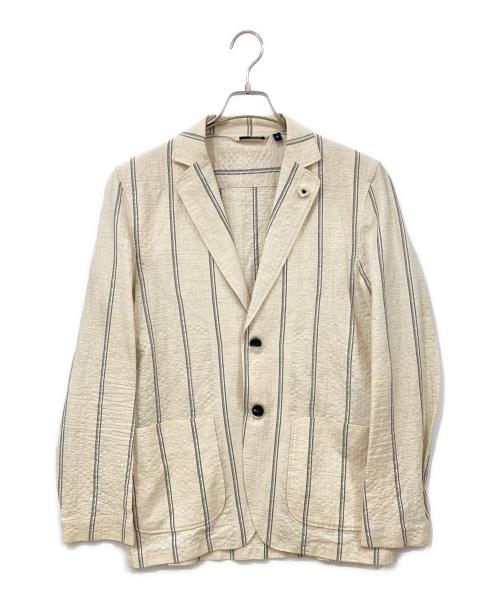 LARDINI（ラルディーニ）LARDINI (ラルディーニ) リネンテーラードジャケット ブルー×ベージュ サイズ:Mの古着・服飾アイテム