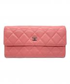 CHANELシャネル）の古着「フラップロングウォレット」｜ピンク
