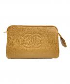 CHANELシャネル）の古着「レザーポーチ」｜ベージュ