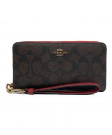 COACH（コーチ）の古着「ロング ジップ アラウンド ウォレット」｜レッド×ブラウン