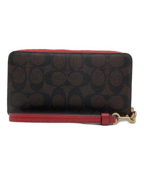 COACH（コーチ）COACH (コーチ) ロング ジップ アラウンド ウォレット レッド×ブラウンの古着・服飾アイテム