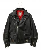 666 LEATHER WEAR666レザーウェア）の古着「タイトフィット サイドベルト ライダースジャケット」｜ブラック