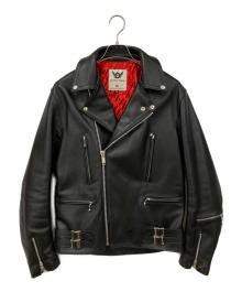 666 LEATHER WEAR（666レザーウェア）の古着「タイトフィット サイドベルト ライダースジャケット」｜ブラック