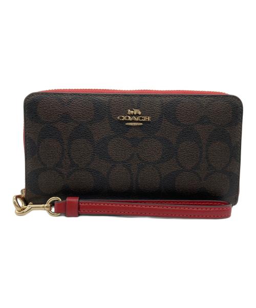 COACH（コーチ）COACH (コーチ) 長財布/シグネチャー ブラウン×レッドの古着・服飾アイテム