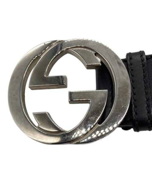 GUCCI（グッチ）GUCCI (グッチ) レザーベルト ブラック×シルバーカラーの古着・服飾アイテム