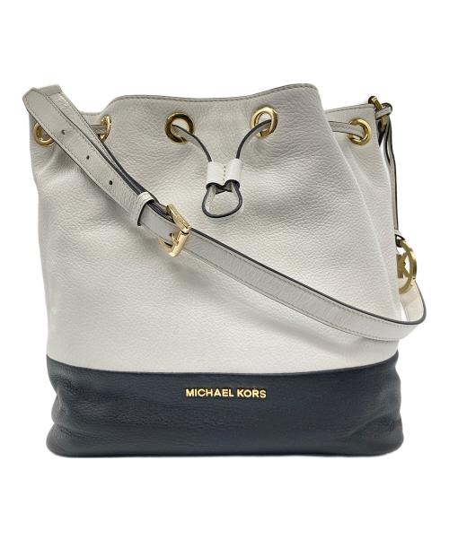 MICHAEL KORS（マイケルコース）MICHAEL KORS (マイケルコース) 巾着型ショルダーバッグ ホワイト×ブラックの古着・服飾アイテム