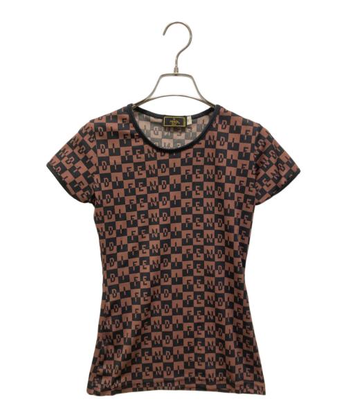 FENDI（フェンディ）FENDI (フェンディ) ロゴパターン半袖カットソー ブラウン×ブラック サイズ:40の古着・服飾アイテム