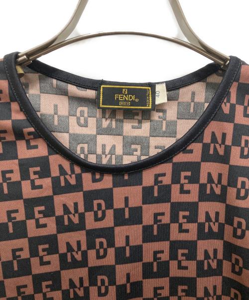 FENDI（フェンディ）FENDI (フェンディ) ロゴパターン半袖カットソー ブラウン×ブラック サイズ:40の古着・服飾アイテム