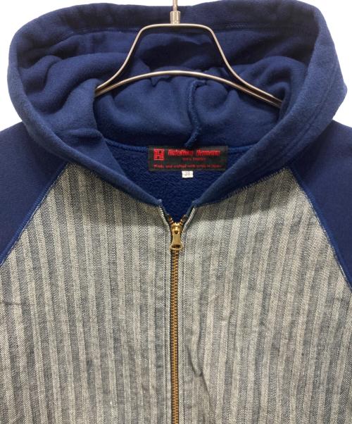 HIDEHIKO YAMANE（ヒデヒコ ヤマネ）HIDEHIKO YAMANE (ヒデヒコ ヤマネ) ジップパーカー ネイビー×グレー サイズ:38の古着・服飾アイテム