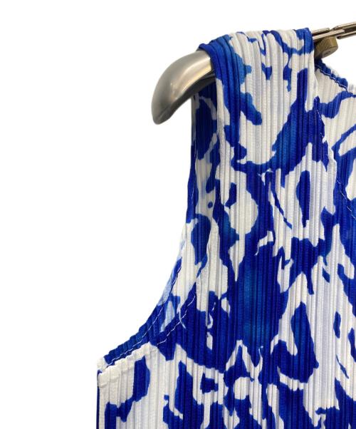 PLEATS PLEASE（プリーツプリーズ）PLEATS PLEASE (プリーツプリーズ) ノースリーブカットソー ホワイト×ブルー サイズ:サイズ 3の古着・服飾アイテム