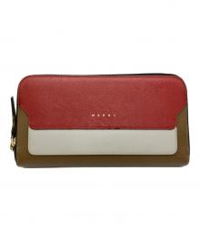 MARNI（マルニ）の古着「ラウンドファスナー財布」｜レッド×ベージュ