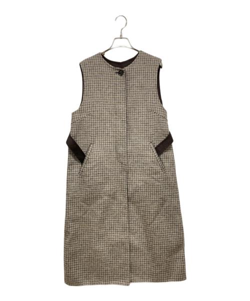 green label relaxing（グリーンレーベルリラクシング）green label relaxing (グリーンレーベルリラクシング) ロングジレ ベージュ×ブラック サイズ:FREEの古着・服飾アイテム