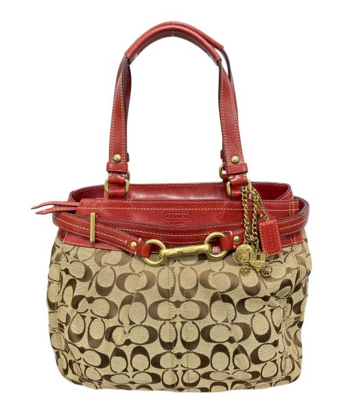 COACH（コーチ）COACH (コーチ) ハンドバッグ ブラウン×レッドの古着・服飾アイテム