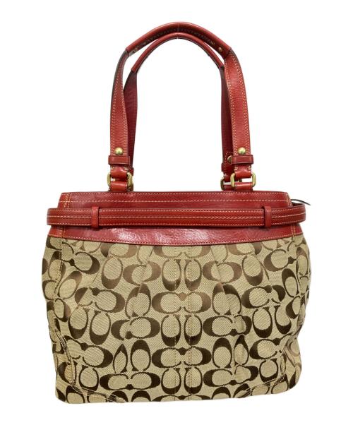 COACH（コーチ）COACH (コーチ) ハンドバッグ ブラウン×レッドの古着・服飾アイテム