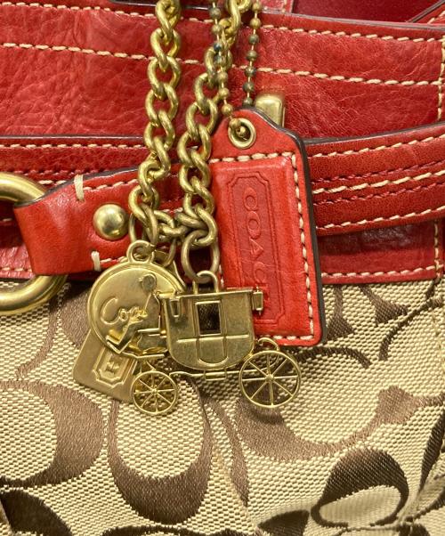 COACH（コーチ）COACH (コーチ) ハンドバッグ ブラウン×レッドの古着・服飾アイテム
