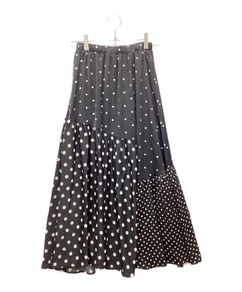 BEARDSLEY（ビアズリー）BEARDSLEY (ビアズリー) ドットパッチワークスカート ブラック×ホワイト サイズ:SIZE 0の古着・服飾アイテム