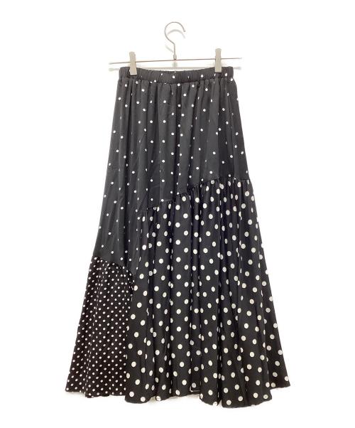 BEARDSLEY（ビアズリー）BEARDSLEY (ビアズリー) ドットパッチワークスカート ブラック×ホワイト サイズ:SIZE 0の古着・服飾アイテム