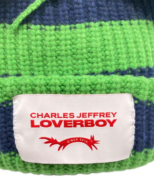 CHARLES JEFFREY LOVERBOY（チャールズ ジェフリー ラバーボーイ）CHARLES JEFFREY LOVERBOY (チャールズ ジェフリー ラバーボーイ) ニット帽 グリーン×ネイビーの古着・服飾アイテム