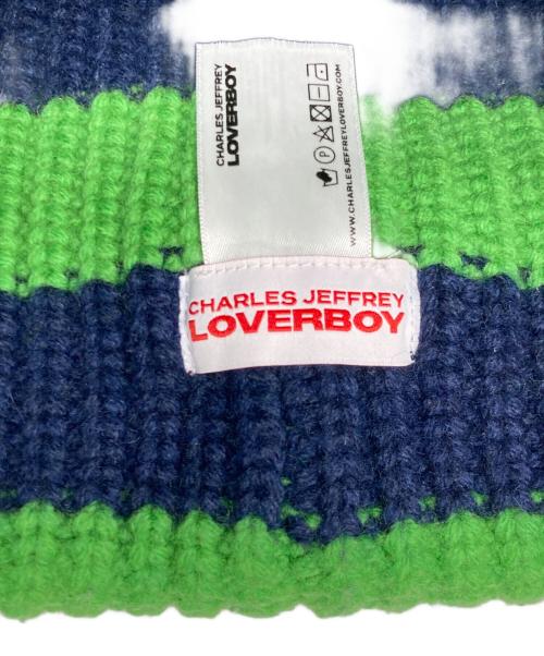 CHARLES JEFFREY LOVERBOY（チャールズ ジェフリー ラバーボーイ）CHARLES JEFFREY LOVERBOY (チャールズ ジェフリー ラバーボーイ) ニット帽 グリーン×ネイビーの古着・服飾アイテム