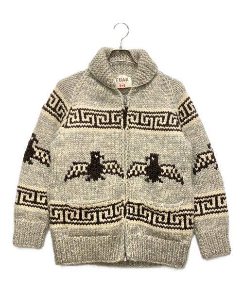 TUAK（トゥアック）TUAK (トゥアック) カウチンニットカーディガン グレー×ベージュ サイズ:SIZE 表記なしの古着・服飾アイテム