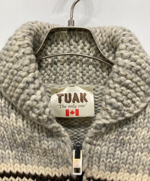 TUAK（トゥアック）TUAK (トゥアック) カウチンニットカーディガン グレー×ベージュ サイズ:SIZE 表記なしの古着・服飾アイテム