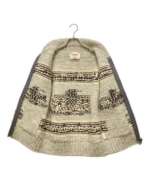 TUAK（トゥアック）TUAK (トゥアック) カウチンニットカーディガン グレー×ベージュ サイズ:SIZE 表記なしの古着・服飾アイテム