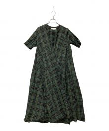 homspun（ホームスパン）の古着「カシュクールシャツワンピース」｜グリーン