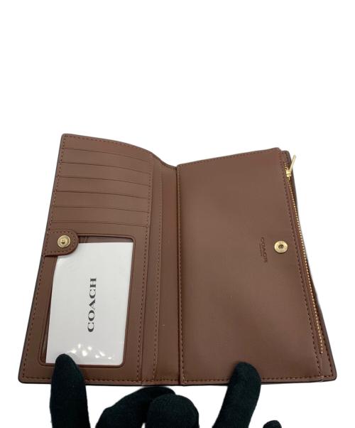 COACH（コーチ）COACH (コーチ) スリムジップウォレット ベージュ×ブラウンの古着・服飾アイテム