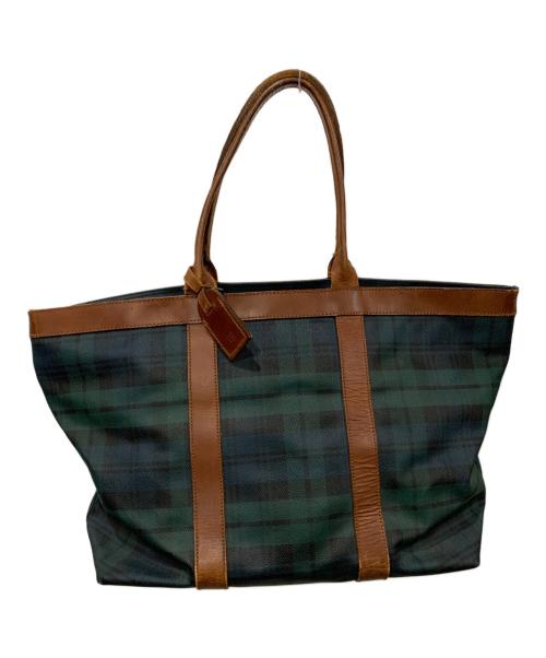 POLO RALPH LAUREN（ポロ・ラルフローレン）POLO RALPH LAUREN (ポロ・ラルフローレン) ビッグトートバッグ グリーン×ブラウンの古着・服飾アイテム