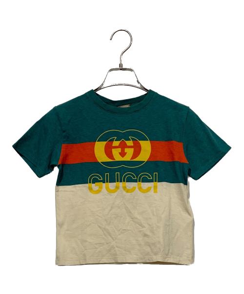GUCCI（グッチ）GUCCI (グッチ) GGプリントTシャツ グリーン×ベージュ サイズ:SIZE 4（110/56）の古着・服飾アイテム