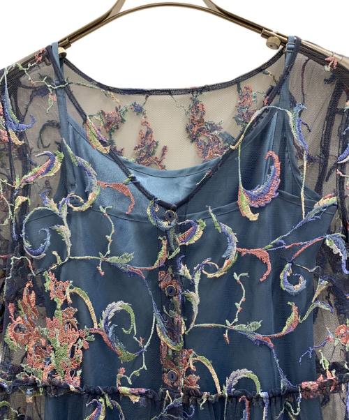 Diagram（ダイアグラム）Diagram (ダイアグラム) Diagram　花柄 刺繍 チュール ガウン ワンピース ブルー サイズ:SIZE 36の古着・服飾アイテム