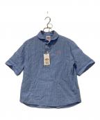 DANTONダントン）の古着「コットンリネン ストライプバンドカラーシャツ」｜スカイブルー