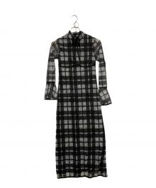darich（ダーリッチ）の古着「パイピングチェックレースロングワンピース」｜ブラック