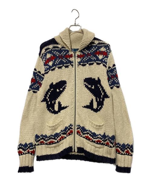 POLO RALPH LAUREN（ポロ・ラルフローレン）POLO RALPH LAUREN (ポロ・ラルフローレン) カウチンニットカーディガン アイボリー×ネイビー サイズ:Lサイズの古着・服飾アイテム