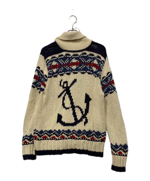 POLO RALPH LAUREN（ポロ・ラルフローレン）POLO RALPH LAUREN (ポロ・ラルフローレン) カウチンニットカーディガン アイボリー×ネイビー サイズ:Lサイズの古着・服飾アイテム