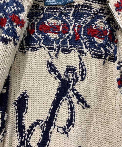 POLO RALPH LAUREN（ポロ・ラルフローレン）POLO RALPH LAUREN (ポロ・ラルフローレン) カウチンニットカーディガン アイボリー×ネイビー サイズ:Lサイズの古着・服飾アイテム