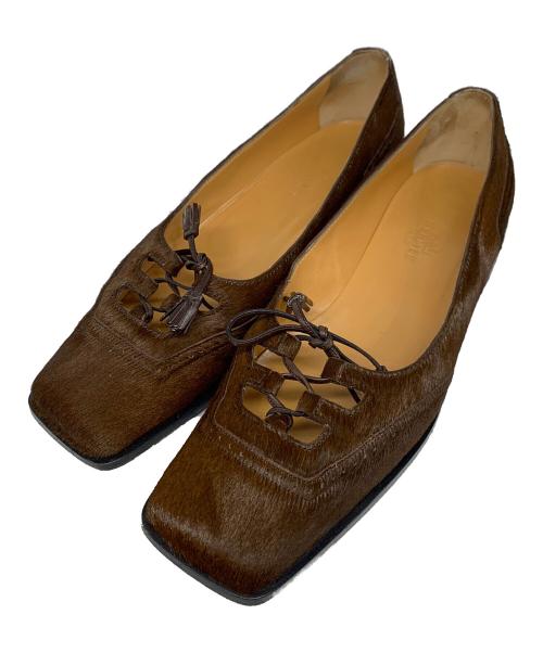 HERMES（エルメス）HERMES (エルメス) ハラコパンプス ブラウン サイズ:SIZE 37 1/2の古着・服飾アイテム