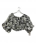 Nobleノーブル）の古着「ミニフラワープリントオフショルバルーンブラウス」｜ホワイト×ブラック