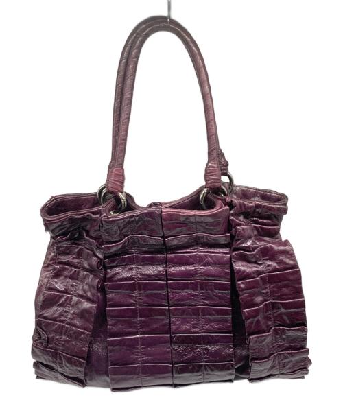 MIU MIU（ミュウミュウ）MIU MIU (ミュウミュウ) フリルレザートートバッグ パープルの古着・服飾アイテム