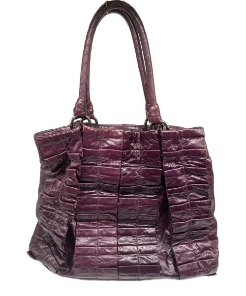 MIU MIU（ミュウミュウ）MIU MIU (ミュウミュウ) フリルレザートートバッグ パープルの古着・服飾アイテム