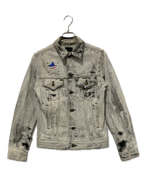 Saint Laurent Paris（サンローランパリ）Saint Laurent Paris (サンローランパリ) スターパッチブリーチ加工デニムジャケット ライトグレー サイズ:SIZE XSの古着・服飾アイテム