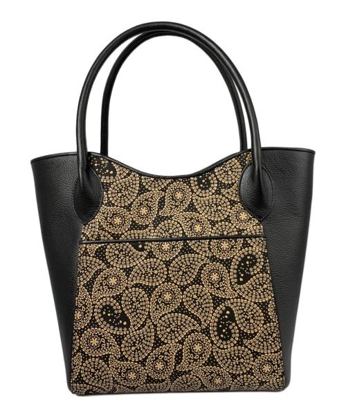 印傳屋（インデンヤ）印傳屋 (インデンヤ) ハンドバッグ ブラック×ベージュの古着・服飾アイテム