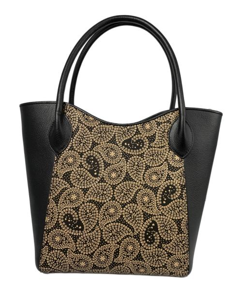 印傳屋（インデンヤ）印傳屋 (インデンヤ) ハンドバッグ ブラック×ベージュの古着・服飾アイテム