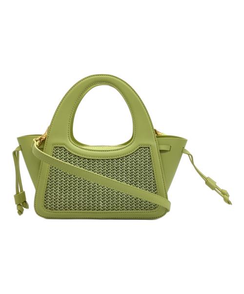 CHARLES & KEITH（チャールズアンドキース）CHARLES & KEITH (チャールズ＆キース) トゥランクィルレザー＆ラフィアトートバッグ 黄緑の古着・服飾アイテム