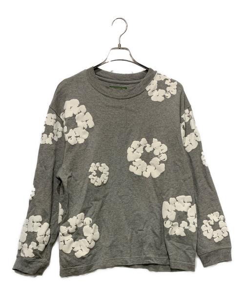 Denim Tears（デニムティアーズ）Denim Tears (デニムティアーズ) ロングスリーブTシャツ ライトグレー×ホワイト サイズ:Lサイズの古着・服飾アイテム