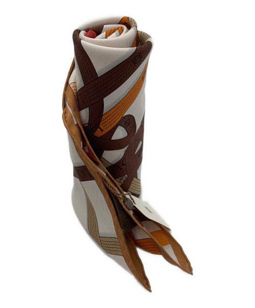 LOEWE（ロエベ）LOEWE (ロエベ) シルクスカーフ ホワイト×ブラウン 未使用品の古着・服飾アイテム