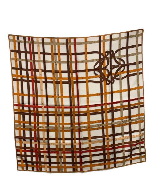 LOEWE（ロエベ）LOEWE (ロエベ) シルクスカーフ ホワイト×ブラウン 未使用品の古着・服飾アイテム