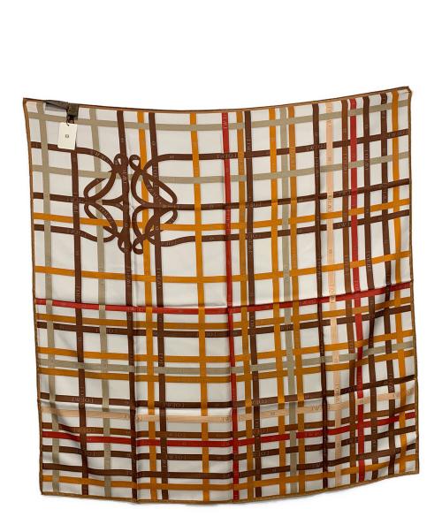 LOEWE（ロエベ）LOEWE (ロエベ) シルクスカーフ ホワイト×ブラウン 未使用品の古着・服飾アイテム